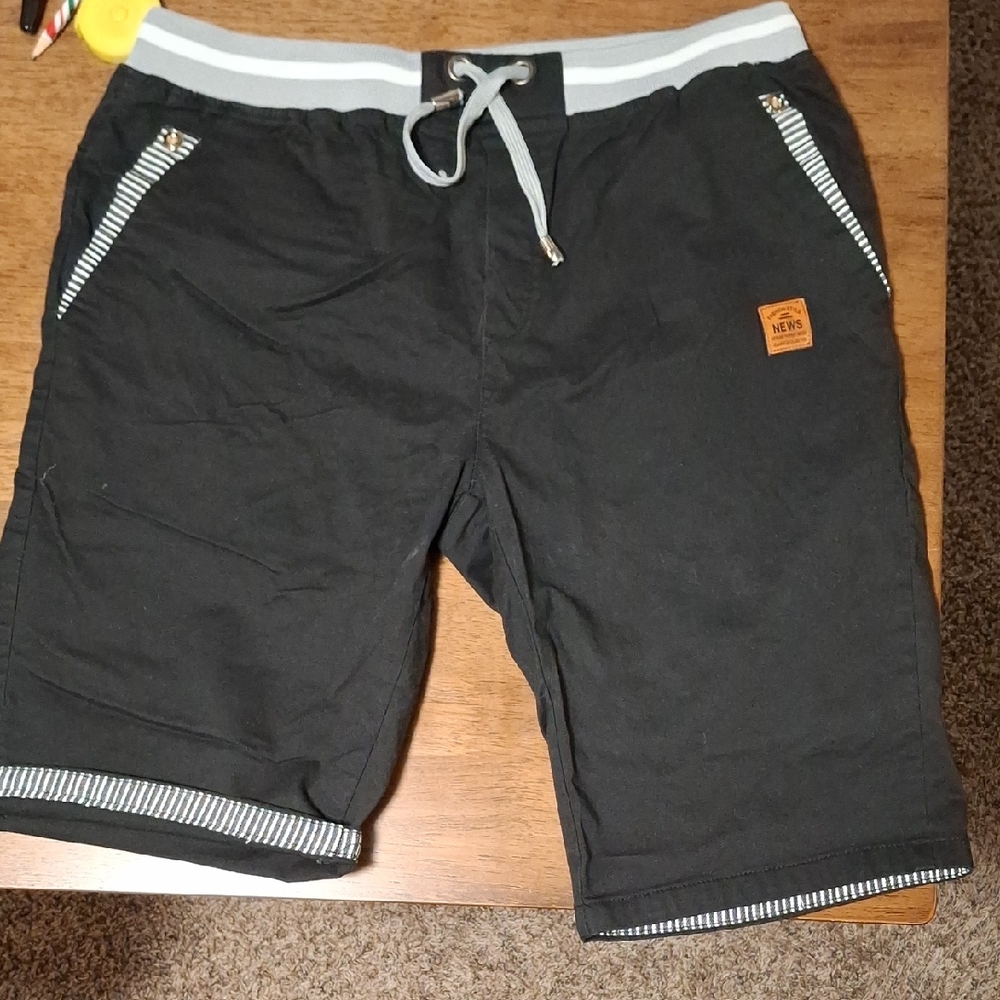 Black Shorts with Striped Accents